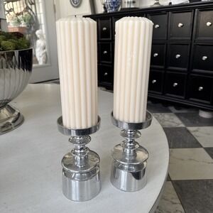 Vintage Aluminum Ware Pillar Candle Holders - 6.5" Tall (candles Included)